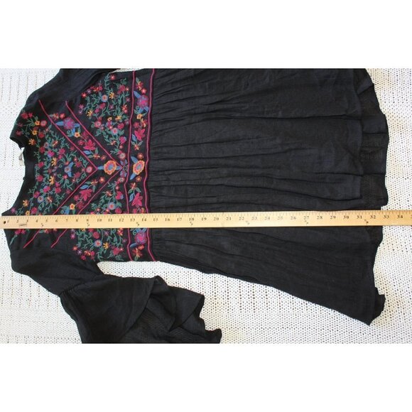 Umgee Boho Black floral Embroidered Mini Dress Size Small Bell-Sleeve Casual - Picture 4 of 12